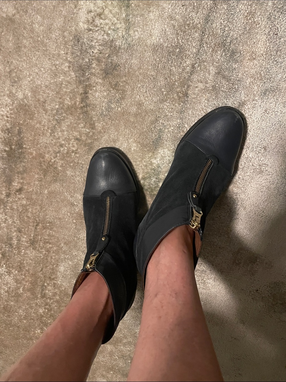 Women’s Gaimo Navy Zip-Front Ankle Booties with Gold Hardware made in Spain